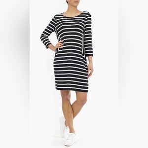 Nina Leonard Black and White Striped Long Sleeve Dress